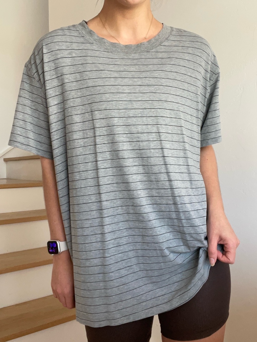 Lululemon All Yours Short Serve Striped Grey Black Sleeve Shirt or Tee Size 12